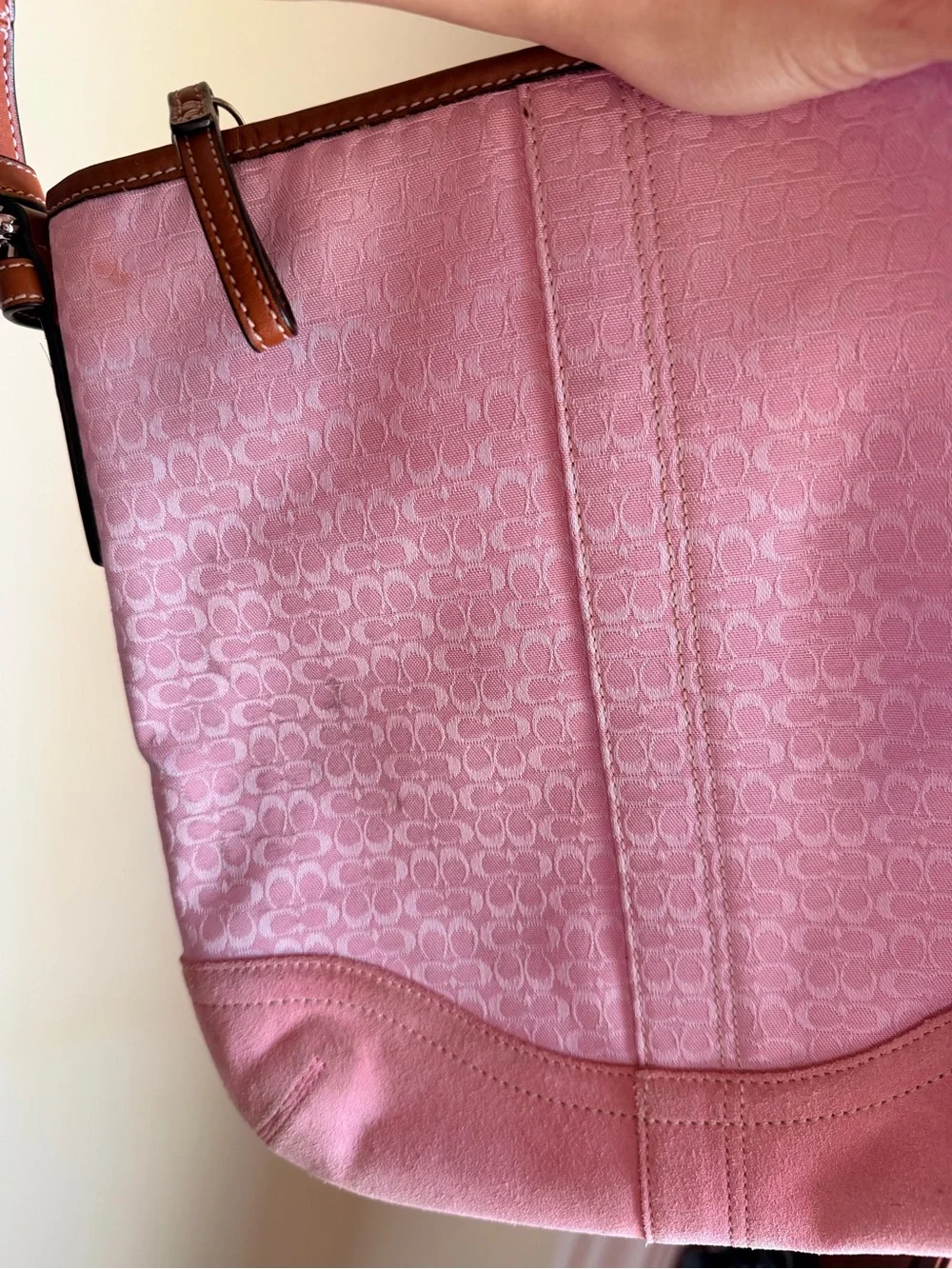 RARE Coach y2k vintage pink signature jacquard and pink suede shoulder bag